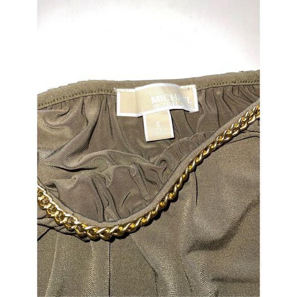 Michael Kors small olive green cold shoulder with gold chains long sleeve top A5 - Picture 3 of 7